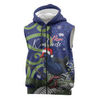 Personalized New Zealand Pukeko Christmas Sleeveless Zip Hoodie Meri Kirihimete Taniko Ponga Koru Blue LT14