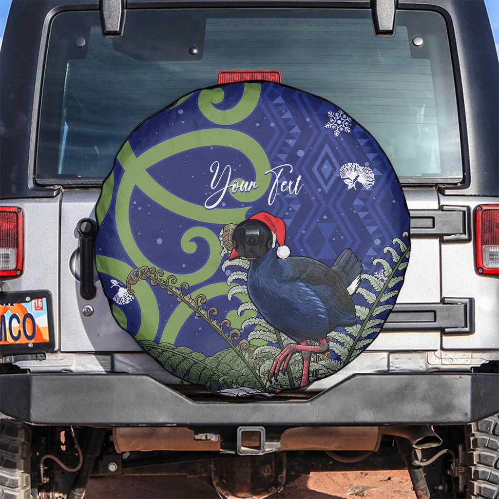Personalized New Zealand Pukeko Christmas Spare Tire Cover Meri Kirihimete Taniko Ponga Koru Blue - Aussie Hoodie