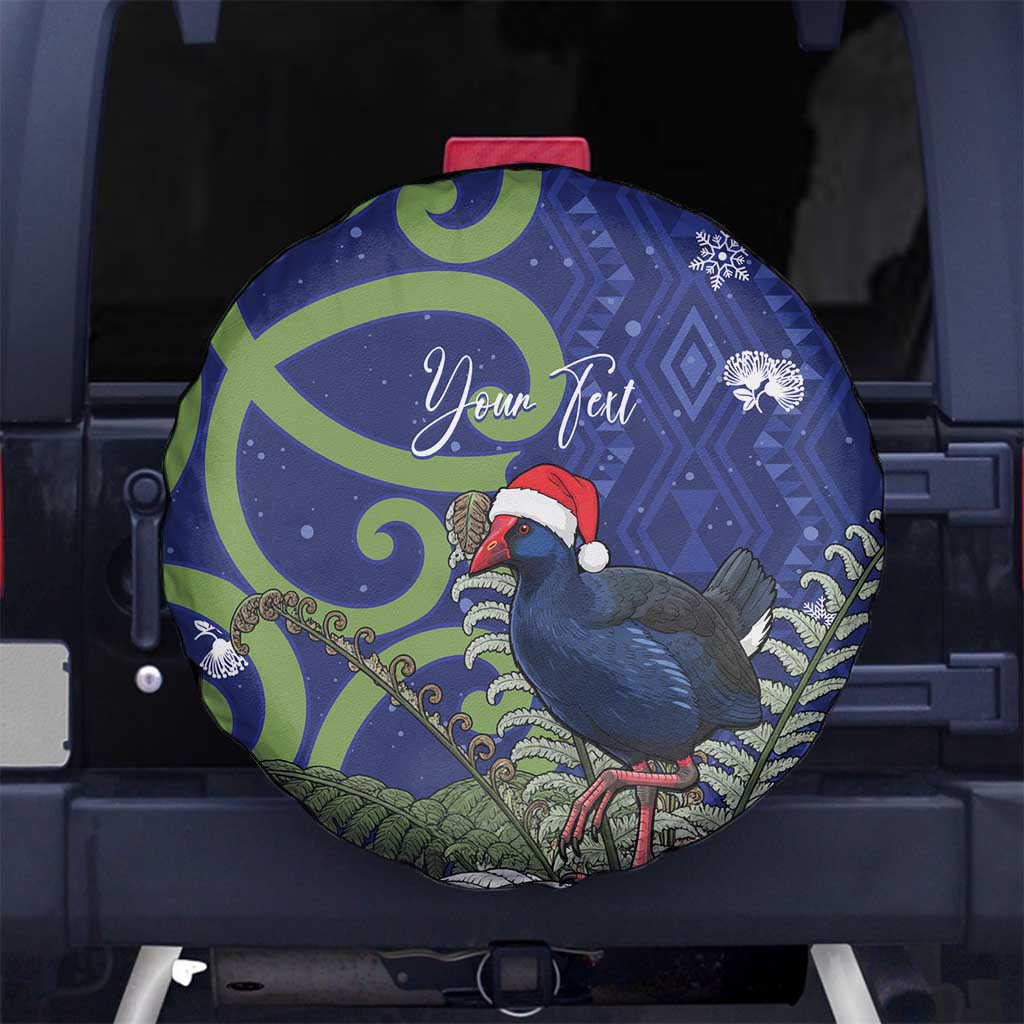 Personalized New Zealand Pukeko Christmas Spare Tire Cover Meri Kirihimete Taniko Ponga Koru Blue - Aussie Hoodie