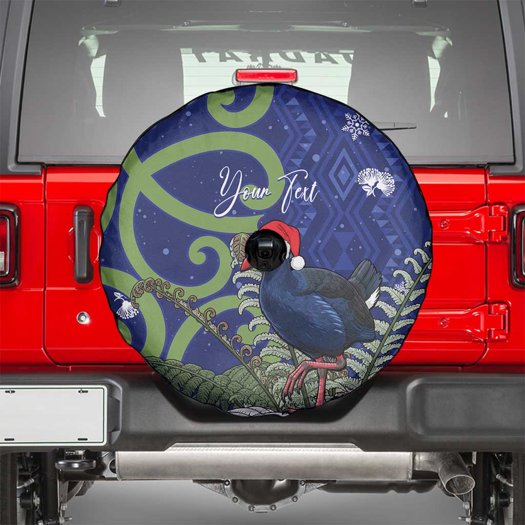 Personalized New Zealand Pukeko Christmas Spare Tire Cover Meri Kirihimete Taniko Ponga Koru Blue - Aussie Hoodie
