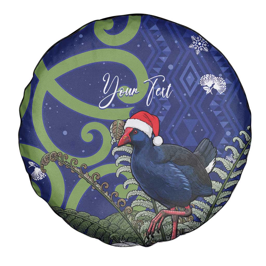 Personalized New Zealand Pukeko Christmas Spare Tire Cover Meri Kirihimete Taniko Ponga Koru Blue - Aussie Hoodie