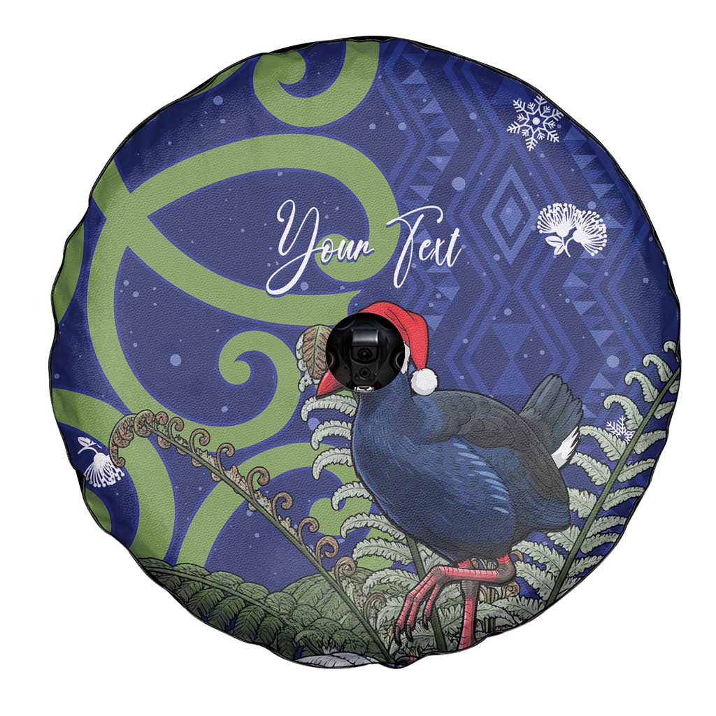 Personalized New Zealand Pukeko Christmas Spare Tire Cover Meri Kirihimete Taniko Ponga Koru Blue - Aussie Hoodie