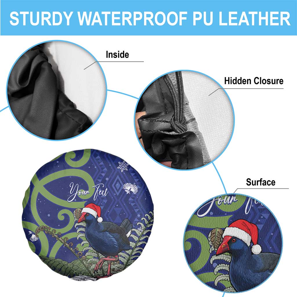 Personalized New Zealand Pukeko Christmas Spare Tire Cover Meri Kirihimete Taniko Ponga Koru Blue - Aussie Hoodie