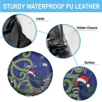 Personalized New Zealand Pukeko Christmas Spare Tire Cover Meri Kirihimete Taniko Ponga Koru Blue - Aussie Hoodie