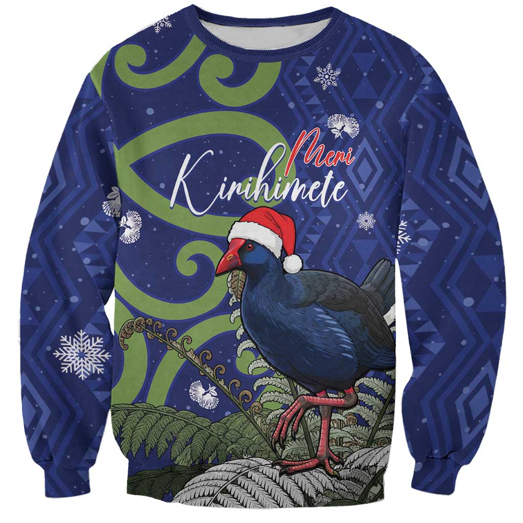 Personalized New Zealand Pukeko Christmas Sweatshirt Meri Kirihimete Taniko Ponga Koru Blue - Aussie Hoodie