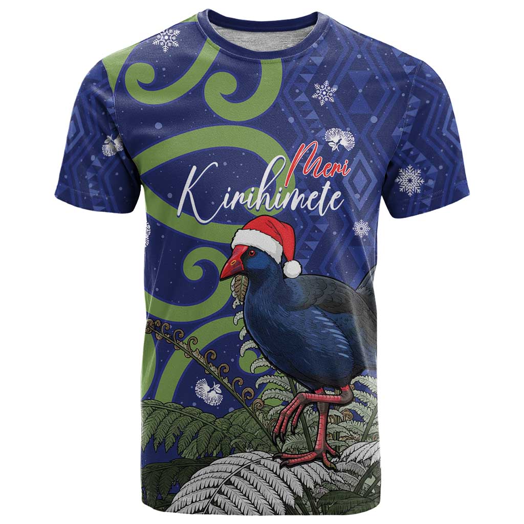 Personalized New Zealand Pukeko Christmas T Shirt Meri Kirihimete Taniko Ponga Koru Blue - Aussie Hoodie