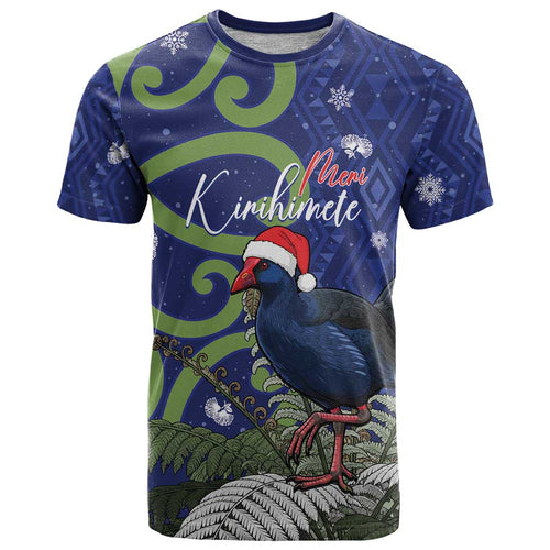 Personalized New Zealand Pukeko Christmas T Shirt Meri Kirihimete Taniko Ponga Koru Blue - Aussie Hoodie