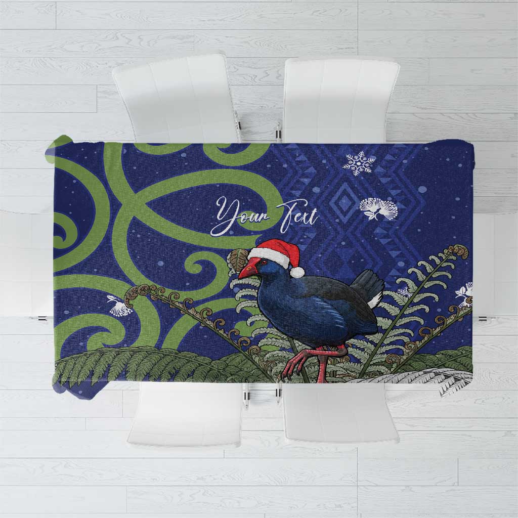 Personalized New Zealand Pukeko Christmas Tablecloth Meri Kirihimete Taniko Ponga Koru Blue - Aussie Hoodie
