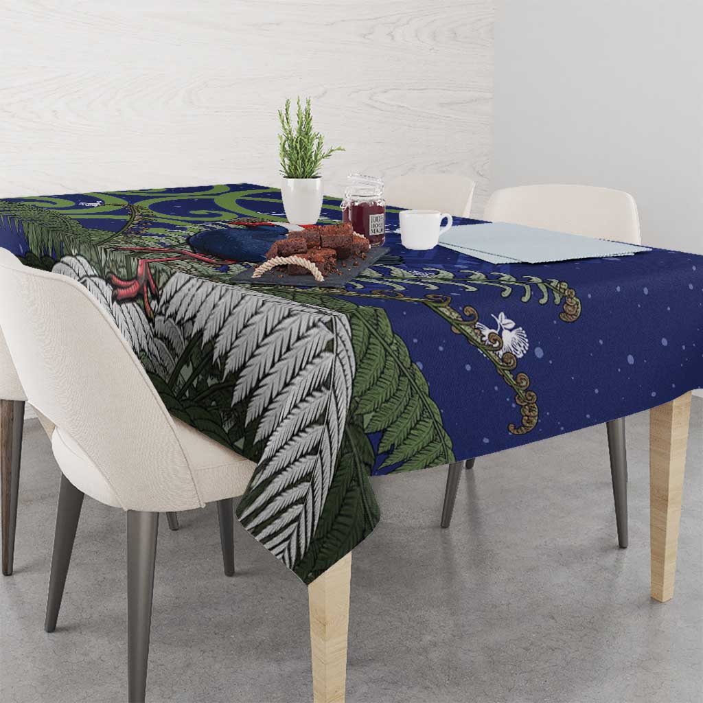 Personalized New Zealand Pukeko Christmas Tablecloth Meri Kirihimete Taniko Ponga Koru Blue - Aussie Hoodie