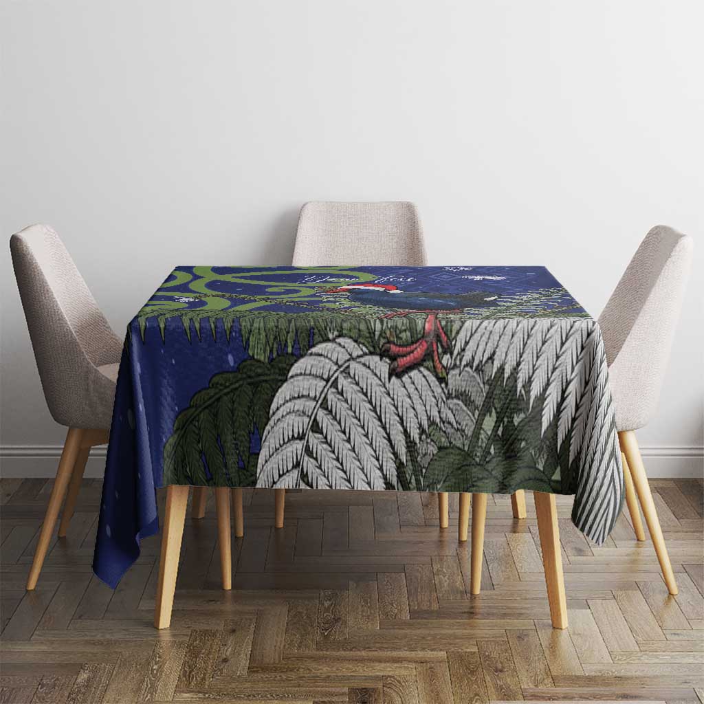 Personalized New Zealand Pukeko Christmas Tablecloth Meri Kirihimete Taniko Ponga Koru Blue - Aussie Hoodie