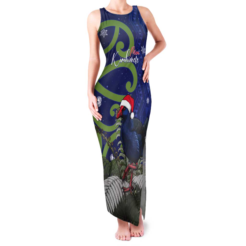 Personalized New Zealand Pukeko Christmas Tank Maxi Dress Meri Kirihimete Taniko Ponga Koru Blue - Aussie Hoodie