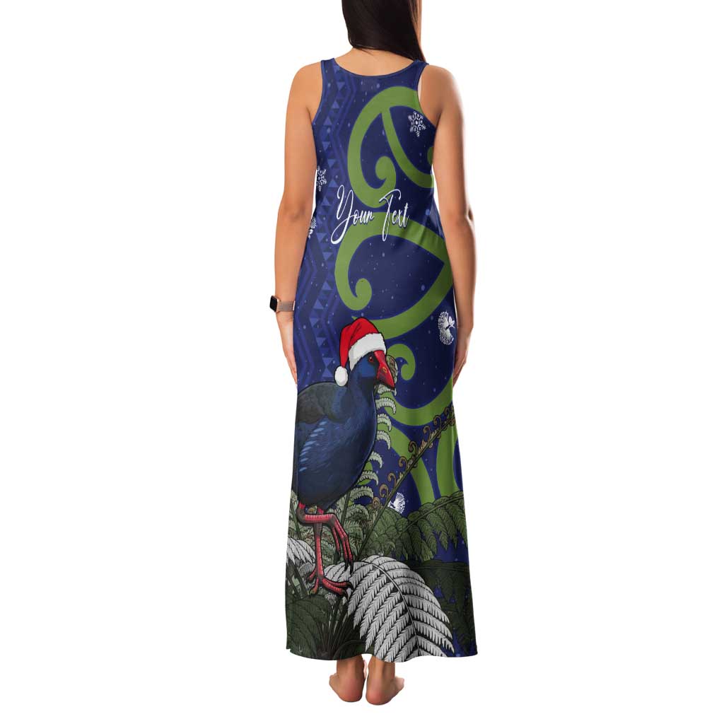 Personalized New Zealand Pukeko Christmas Tank Maxi Dress Meri Kirihimete Taniko Ponga Koru Blue - Aussie Hoodie