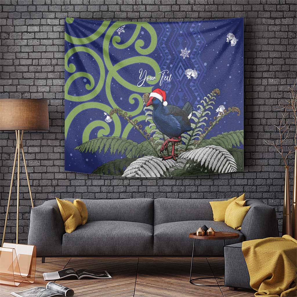 Personalized New Zealand Pukeko Christmas Tapestry Meri Kirihimete Taniko Ponga Koru Blue - Aussie Hoodie