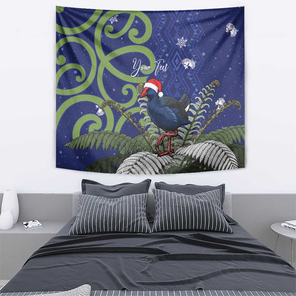 Personalized New Zealand Pukeko Christmas Tapestry Meri Kirihimete Taniko Ponga Koru Blue - Aussie Hoodie