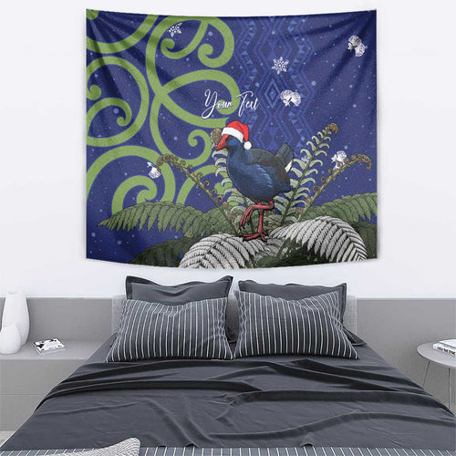 Personalized New Zealand Pukeko Christmas Tapestry Meri Kirihimete Taniko Ponga Koru Blue - Aussie Hoodie