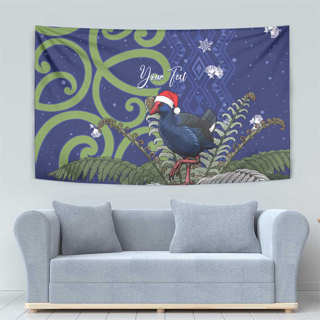 Personalized New Zealand Pukeko Christmas Tapestry Meri Kirihimete Taniko Ponga Koru Blue - Aussie Hoodie