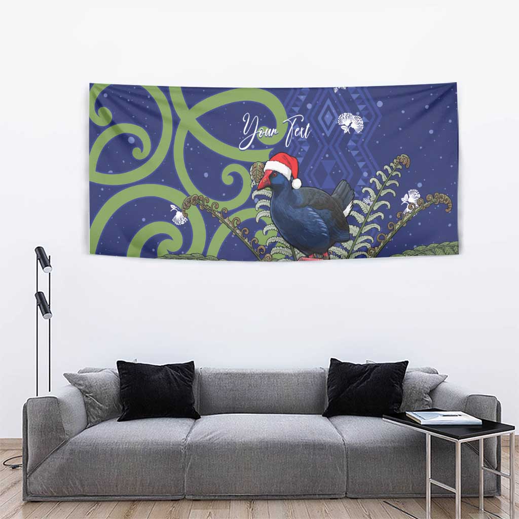 Personalized New Zealand Pukeko Christmas Tapestry Meri Kirihimete Taniko Ponga Koru Blue - Aussie Hoodie