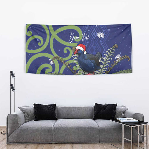Personalized New Zealand Pukeko Christmas Tapestry Meri Kirihimete Taniko Ponga Koru Blue - Aussie Hoodie