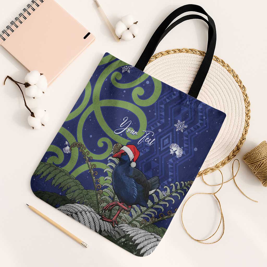 Personalized New Zealand Pukeko Christmas Tote Bag Meri Kirihimete Taniko Ponga Koru Blue - Aussie Hoodie