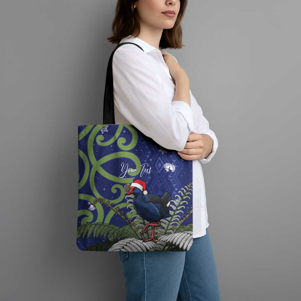Personalized New Zealand Pukeko Christmas Tote Bag Meri Kirihimete Taniko Ponga Koru Blue - Aussie Hoodie