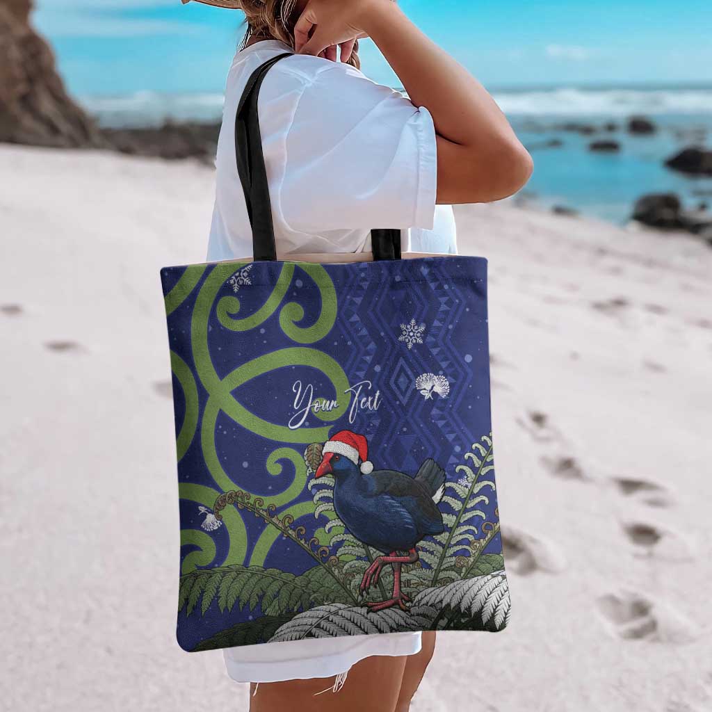Personalized New Zealand Pukeko Christmas Tote Bag Meri Kirihimete Taniko Ponga Koru Blue - Aussie Hoodie