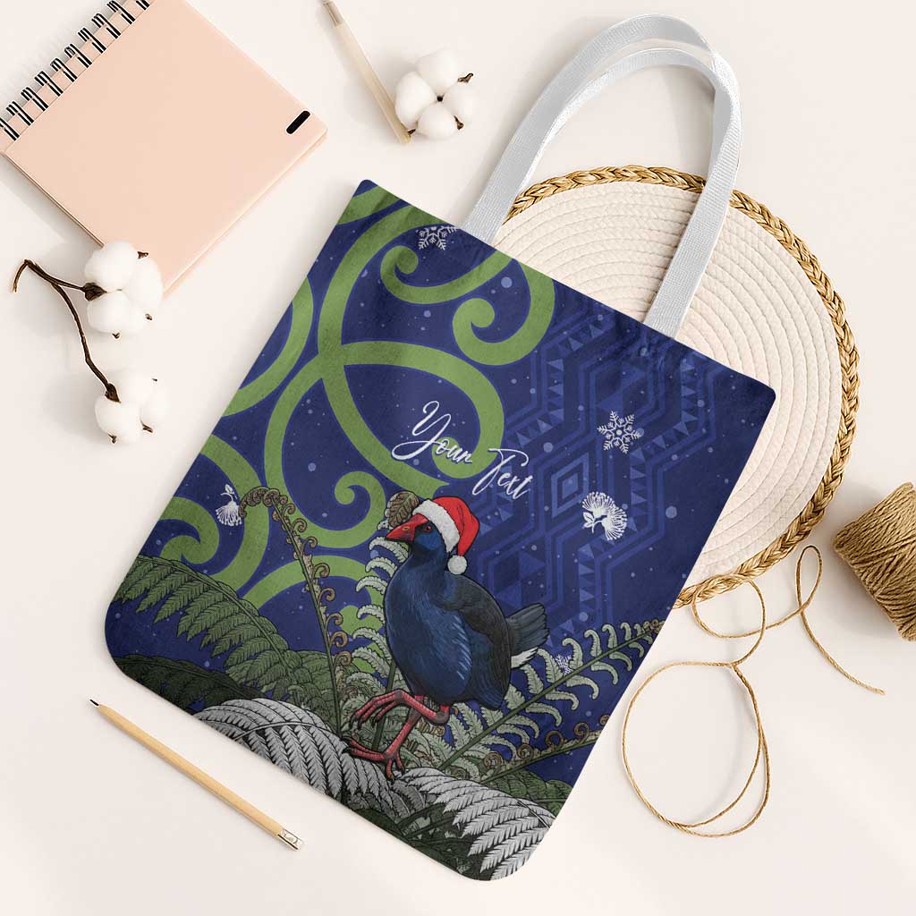Personalized New Zealand Pukeko Christmas Tote Bag Meri Kirihimete Taniko Ponga Koru Blue - Aussie Hoodie