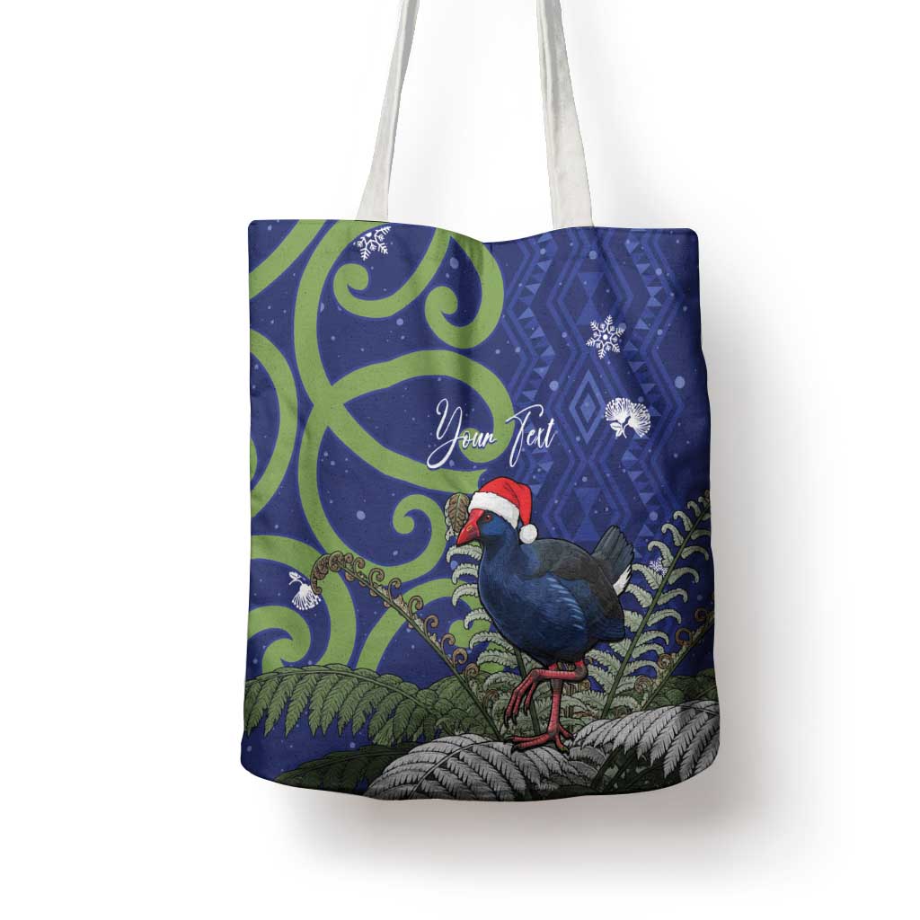 Personalized New Zealand Pukeko Christmas Tote Bag Meri Kirihimete Taniko Ponga Koru Blue - Aussie Hoodie