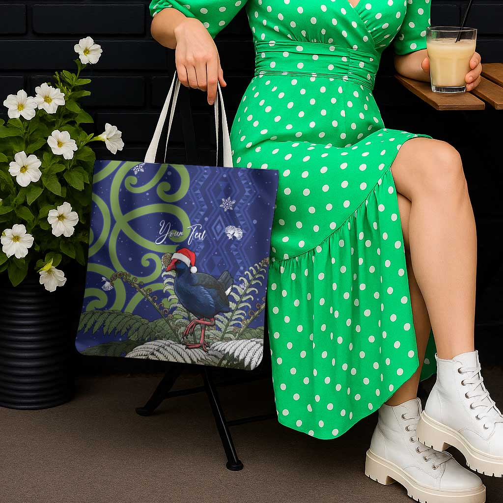 Personalized New Zealand Pukeko Christmas Tote Bag Meri Kirihimete Taniko Ponga Koru Blue - Aussie Hoodie