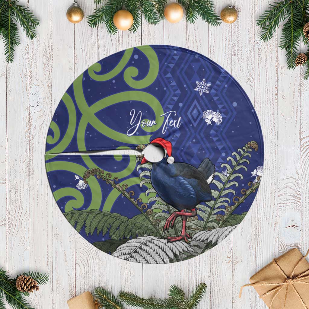 Personalized New Zealand Pukeko Christmas Tree Skirt Meri Kirihimete Taniko Ponga Koru Blue - Aussie Hoodie