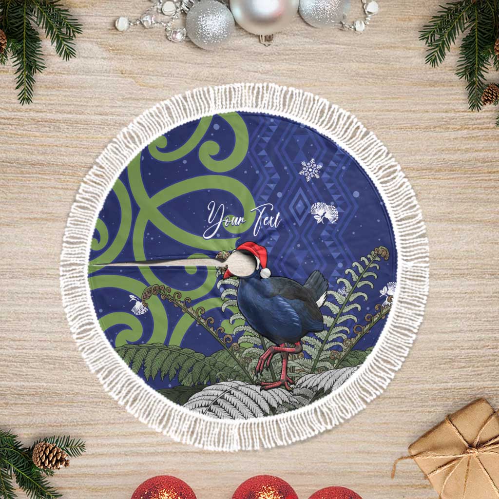 Personalized New Zealand Pukeko Christmas Tree Skirt Meri Kirihimete Taniko Ponga Koru Blue - Aussie Hoodie