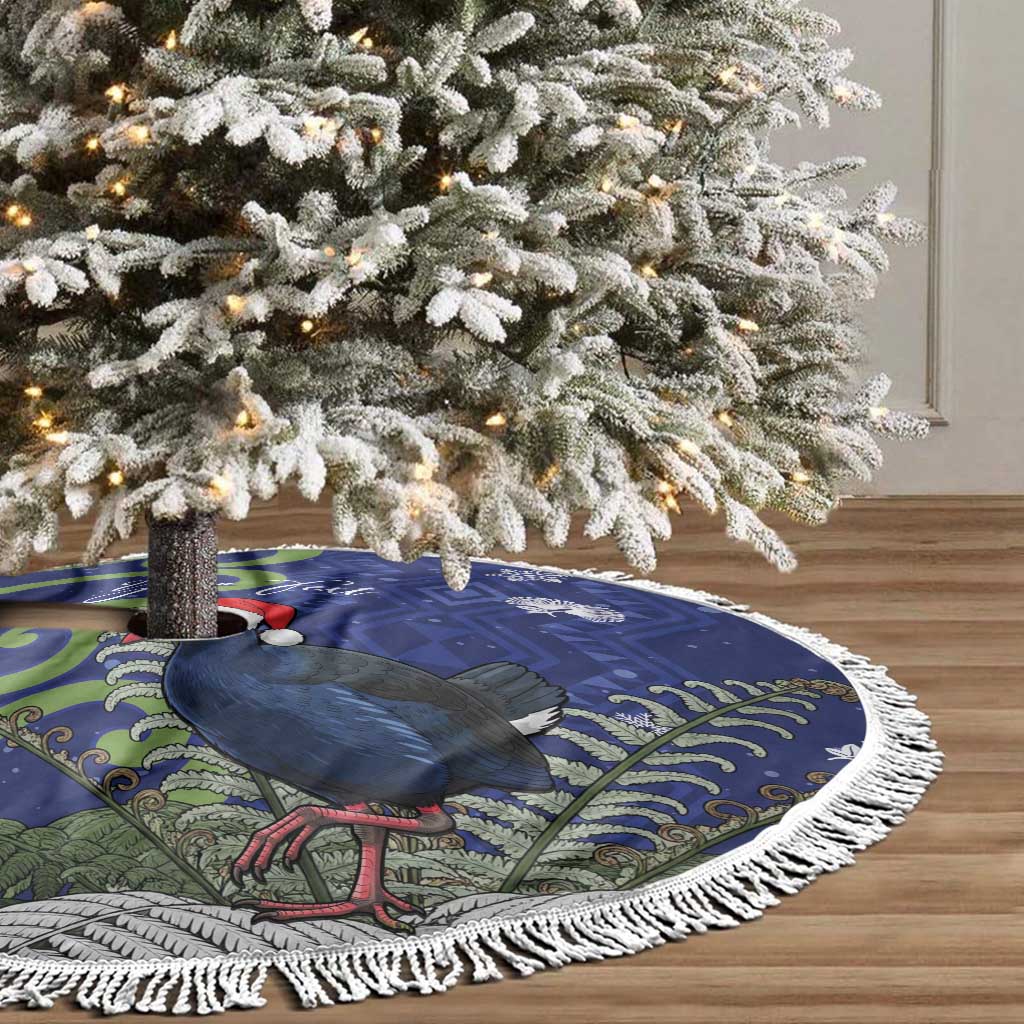 Personalized New Zealand Pukeko Christmas Tree Skirt Meri Kirihimete Taniko Ponga Koru Blue - Aussie Hoodie