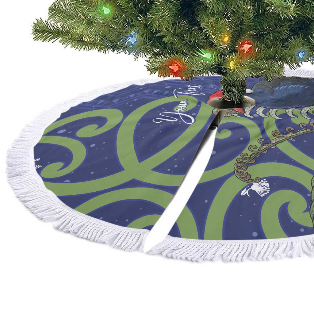 Personalized New Zealand Pukeko Christmas Tree Skirt Meri Kirihimete Taniko Ponga Koru Blue - Aussie Hoodie