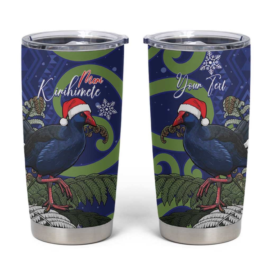 Personalized New Zealand Pukeko Christmas Tumbler Cup Meri Kirihimete Taniko Ponga Koru Blue - Aussie Hoodie