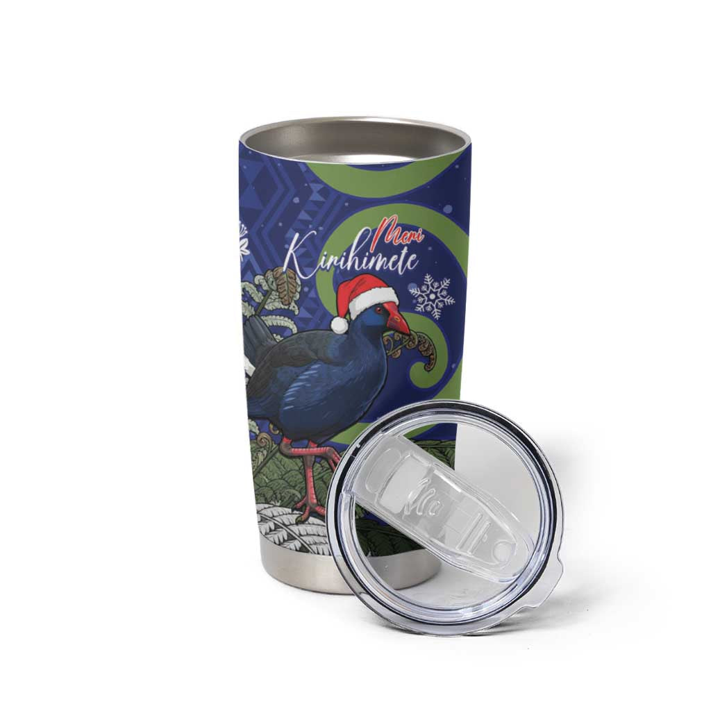 Personalized New Zealand Pukeko Christmas Tumbler Cup Meri Kirihimete Taniko Ponga Koru Blue - Aussie Hoodie