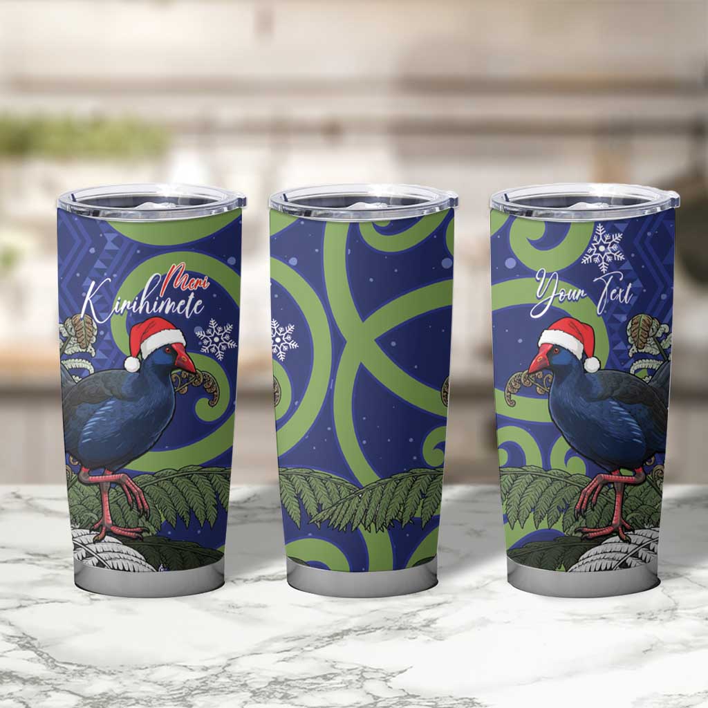 Personalized New Zealand Pukeko Christmas Tumbler Cup Meri Kirihimete Taniko Ponga Koru Blue - Aussie Hoodie
