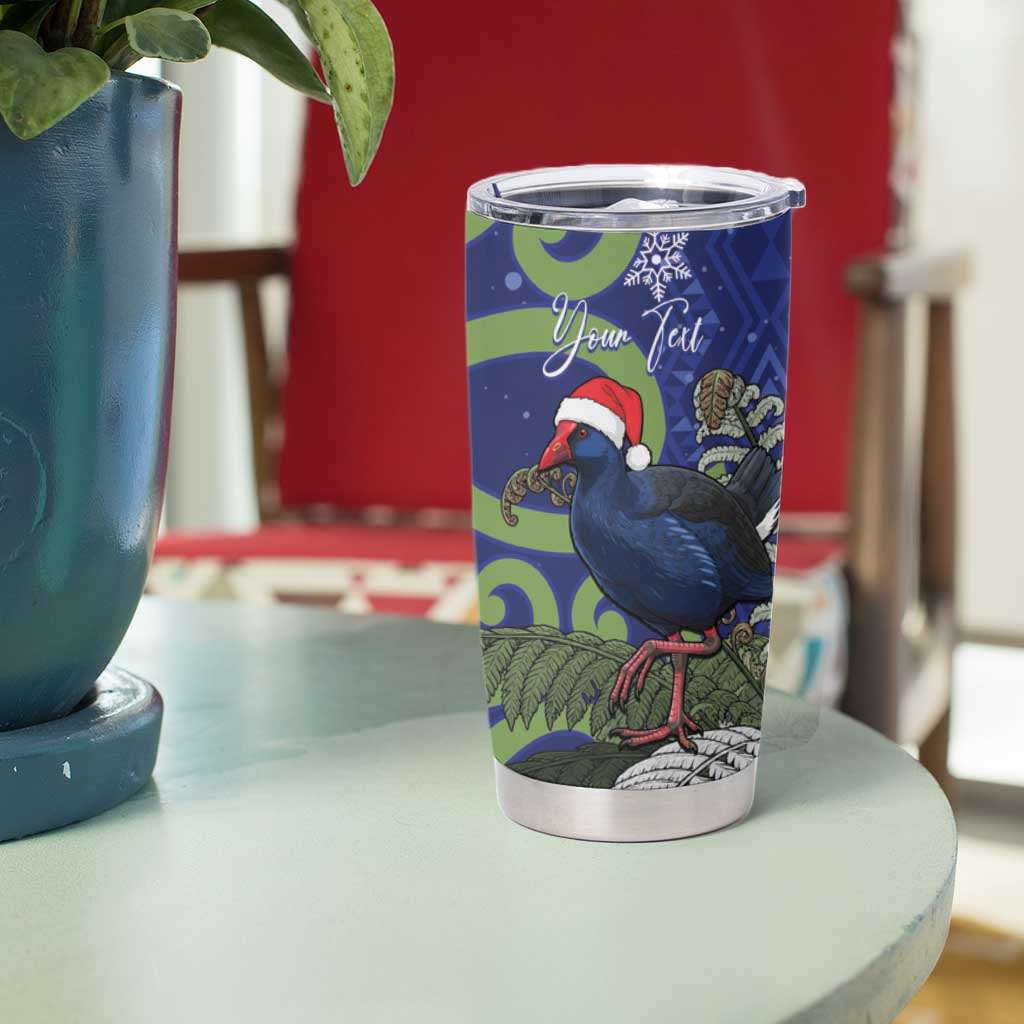Personalized New Zealand Pukeko Christmas Tumbler Cup Meri Kirihimete Taniko Ponga Koru Blue - Aussie Hoodie