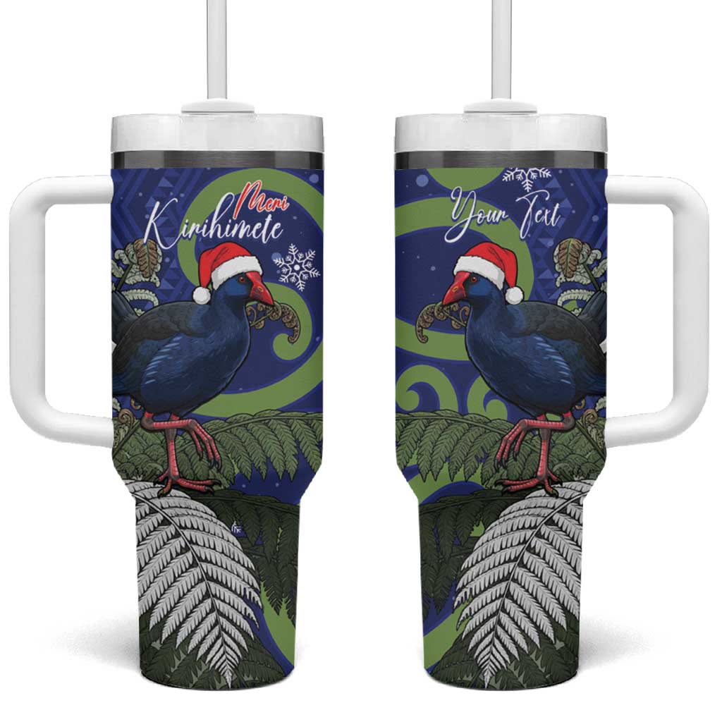 Personalized New Zealand Pukeko Christmas Tumbler With Handle Meri Kirihimete Taniko Ponga Koru Blue - Aussie Hoodie