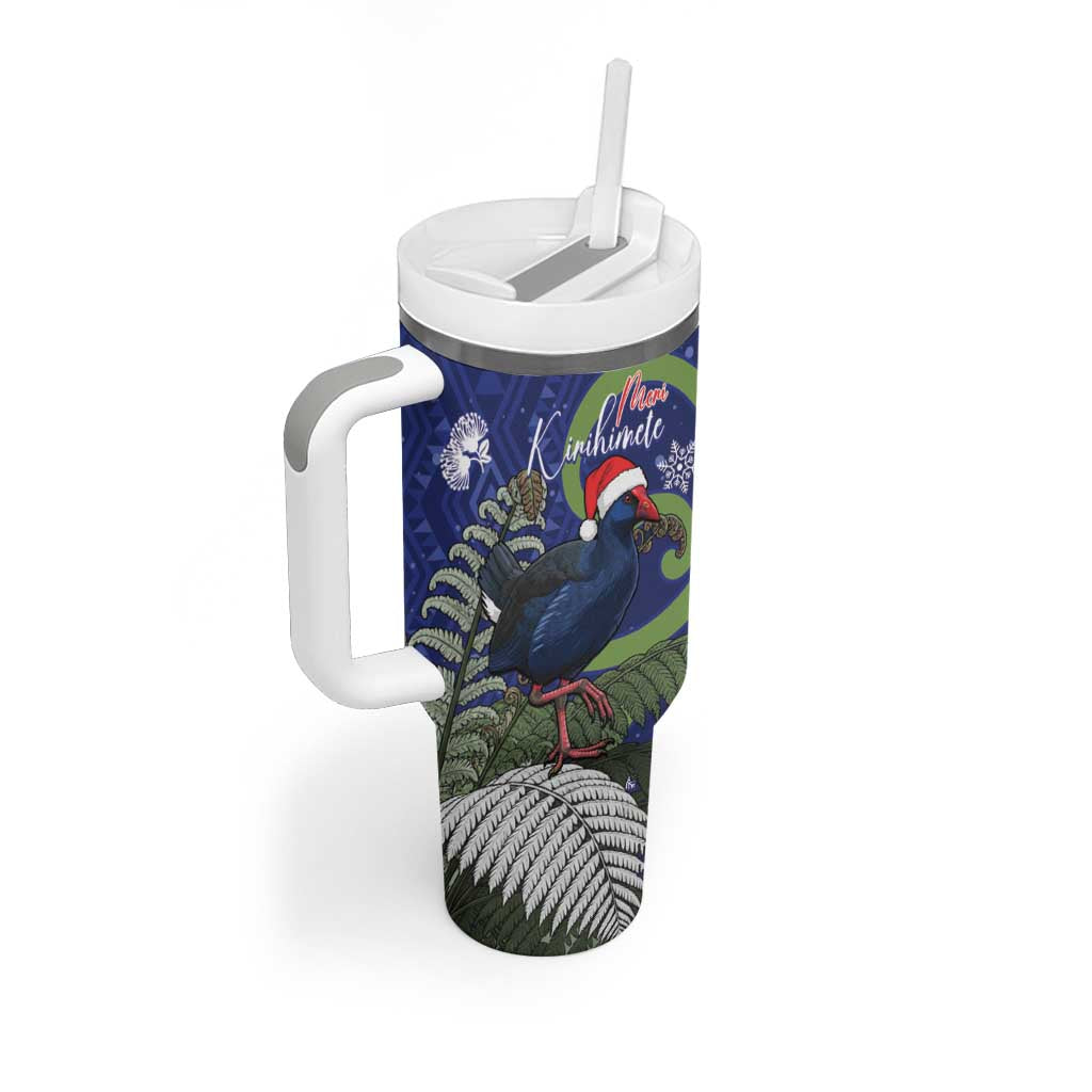 Personalized New Zealand Pukeko Christmas Tumbler With Handle Meri Kirihimete Taniko Ponga Koru Blue - Aussie Hoodie