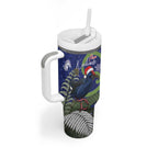 Personalized New Zealand Pukeko Christmas Tumbler With Handle Meri Kirihimete Taniko Ponga Koru Blue - Aussie Hoodie