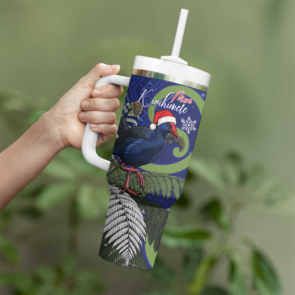 Personalized New Zealand Pukeko Christmas Tumbler With Handle Meri Kirihimete Taniko Ponga Koru Blue - Aussie Hoodie