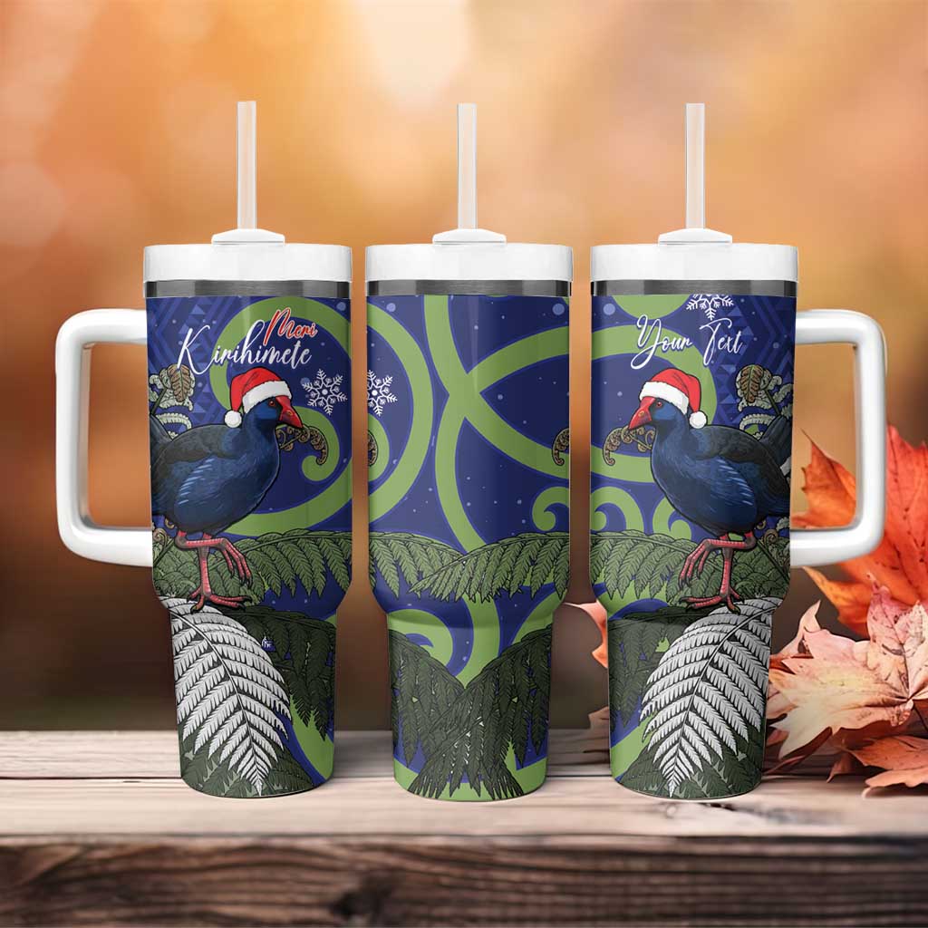 Personalized New Zealand Pukeko Christmas Tumbler With Handle Meri Kirihimete Taniko Ponga Koru Blue - Aussie Hoodie