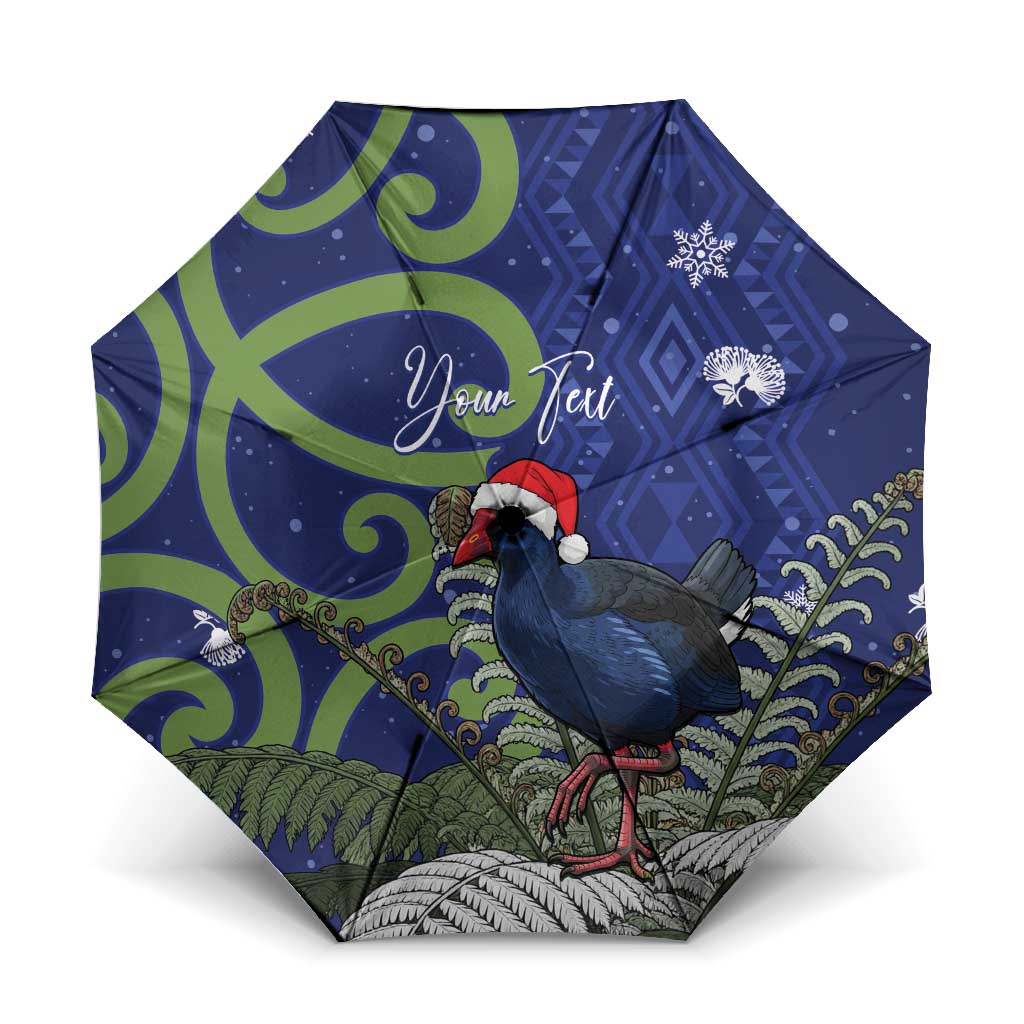 Personalized New Zealand Pukeko Christmas Umbrella Meri Kirihimete Taniko Ponga Koru Blue - Aussie Hoodie