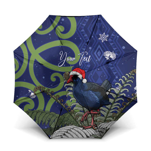 Personalized New Zealand Pukeko Christmas Umbrella Meri Kirihimete Taniko Ponga Koru Blue - Aussie Hoodie