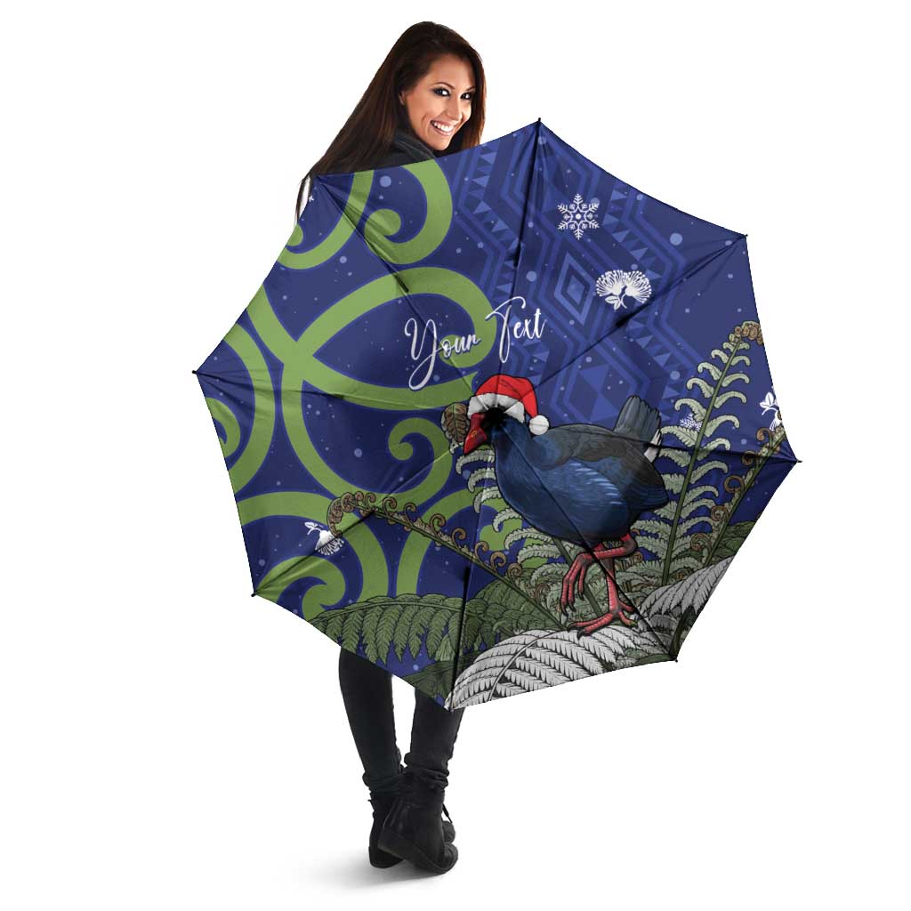 Personalized New Zealand Pukeko Christmas Umbrella Meri Kirihimete Taniko Ponga Koru Blue - Aussie Hoodie