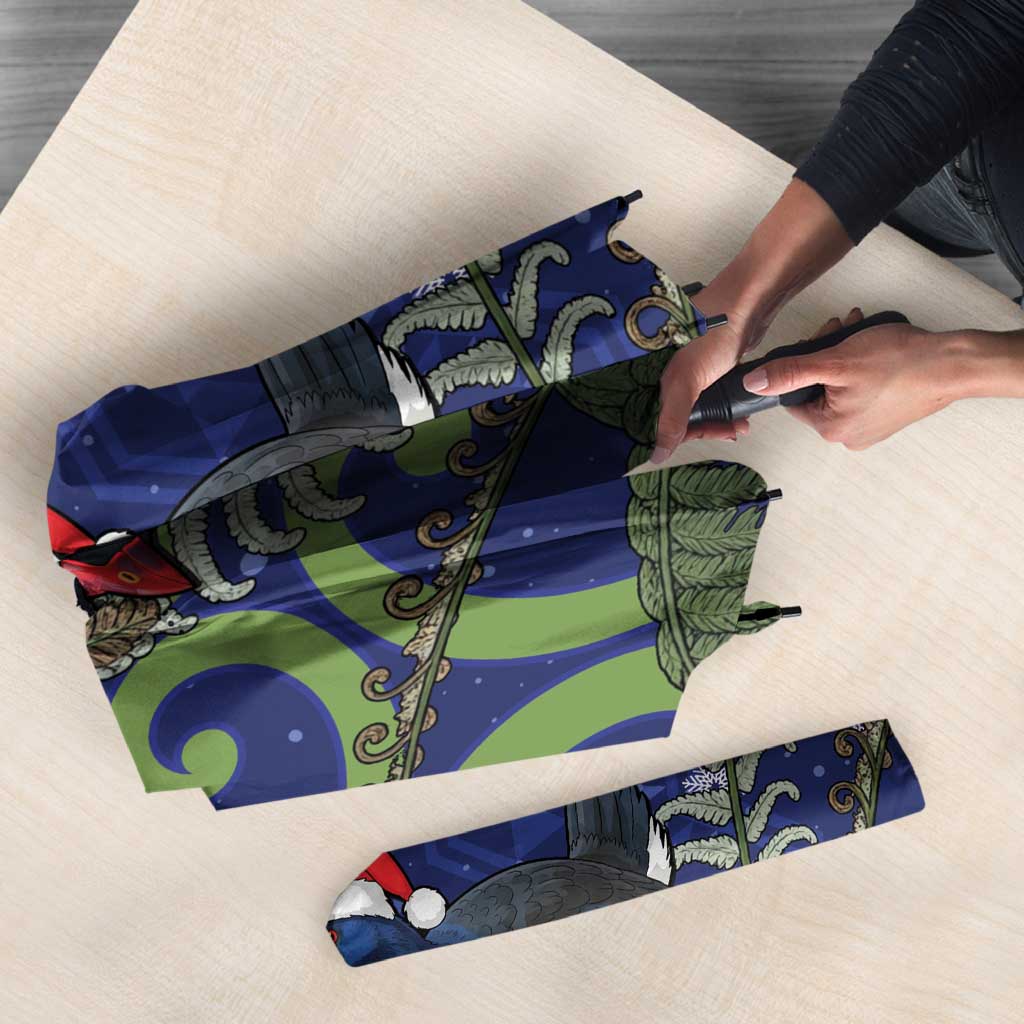 Personalized New Zealand Pukeko Christmas Umbrella Meri Kirihimete Taniko Ponga Koru Blue - Aussie Hoodie