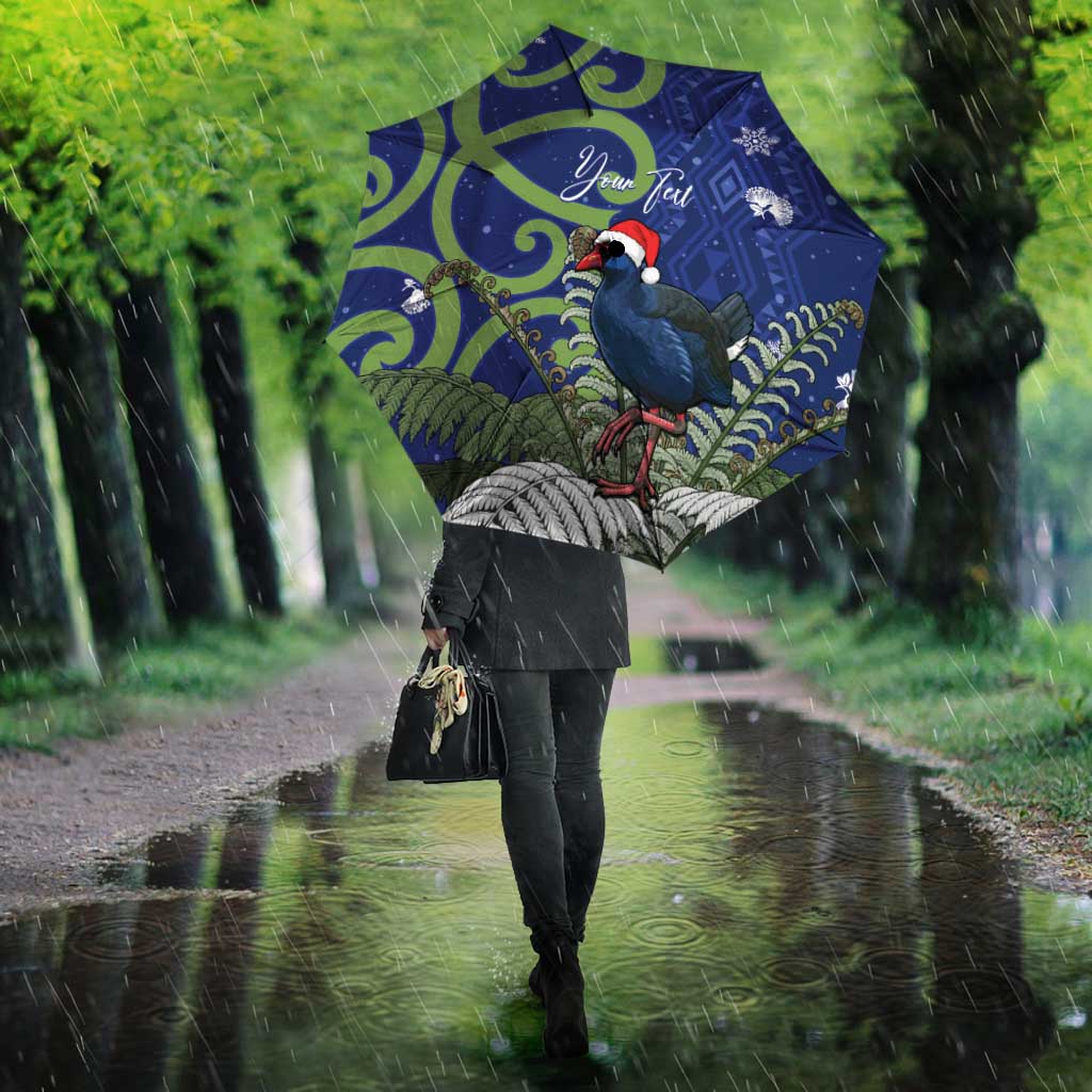 Personalized New Zealand Pukeko Christmas Umbrella Meri Kirihimete Taniko Ponga Koru Blue - Aussie Hoodie