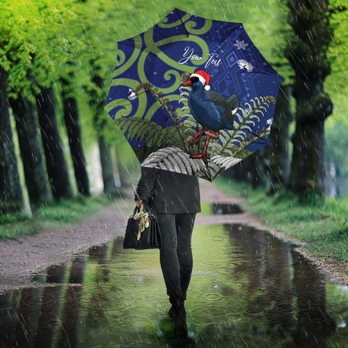 Personalized New Zealand Pukeko Christmas Umbrella Meri Kirihimete Taniko Ponga Koru Blue - Aussie Hoodie