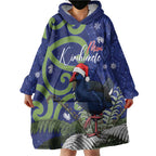 Personalized New Zealand Pukeko Christmas Wearable Blanket Hoodie Meri Kirihimete Taniko Ponga Koru Blue - Aussie Hoodie