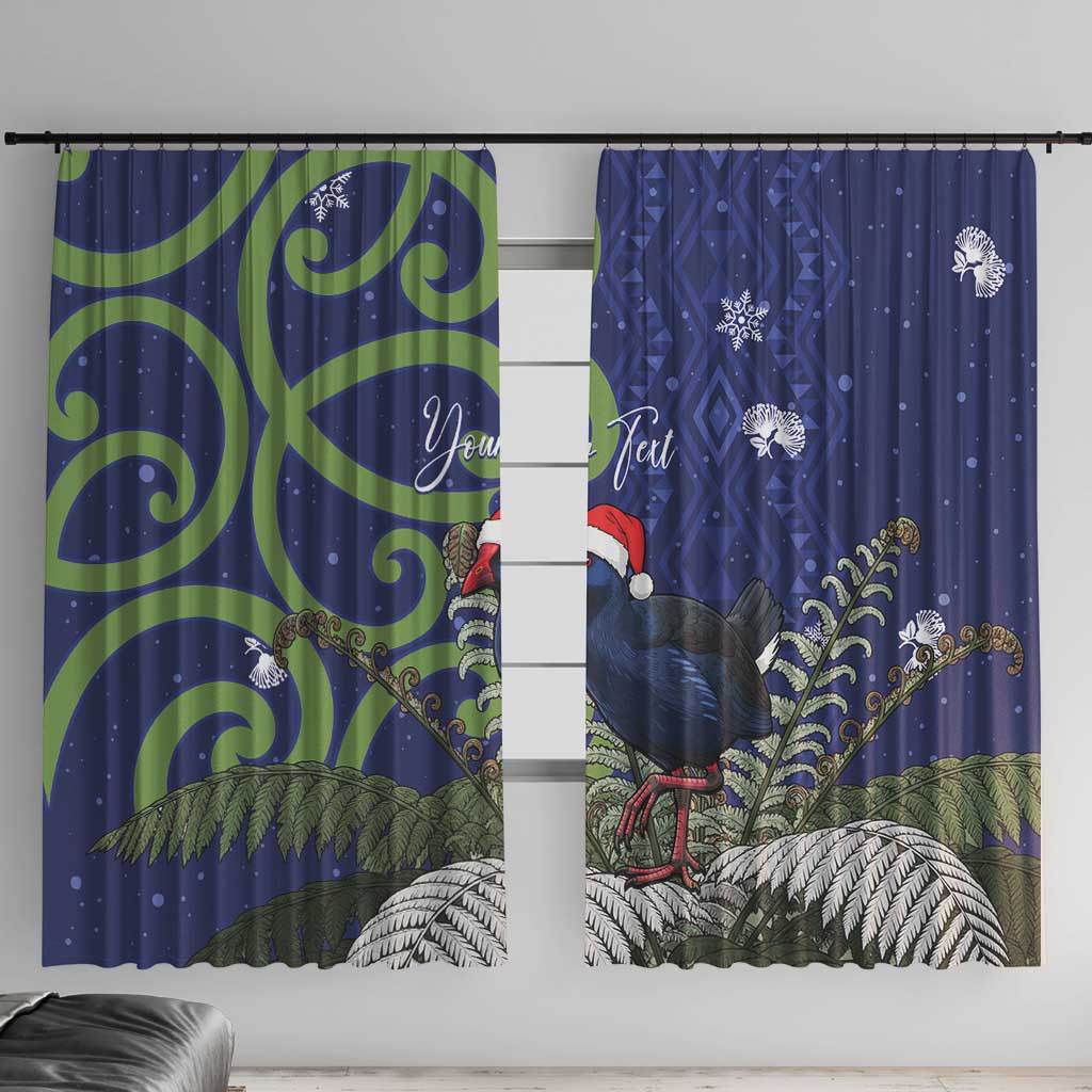 Personalized New Zealand Pukeko Christmas Window Curtain Meri Kirihimete Taniko Ponga Koru Blue - Aussie Hoodie