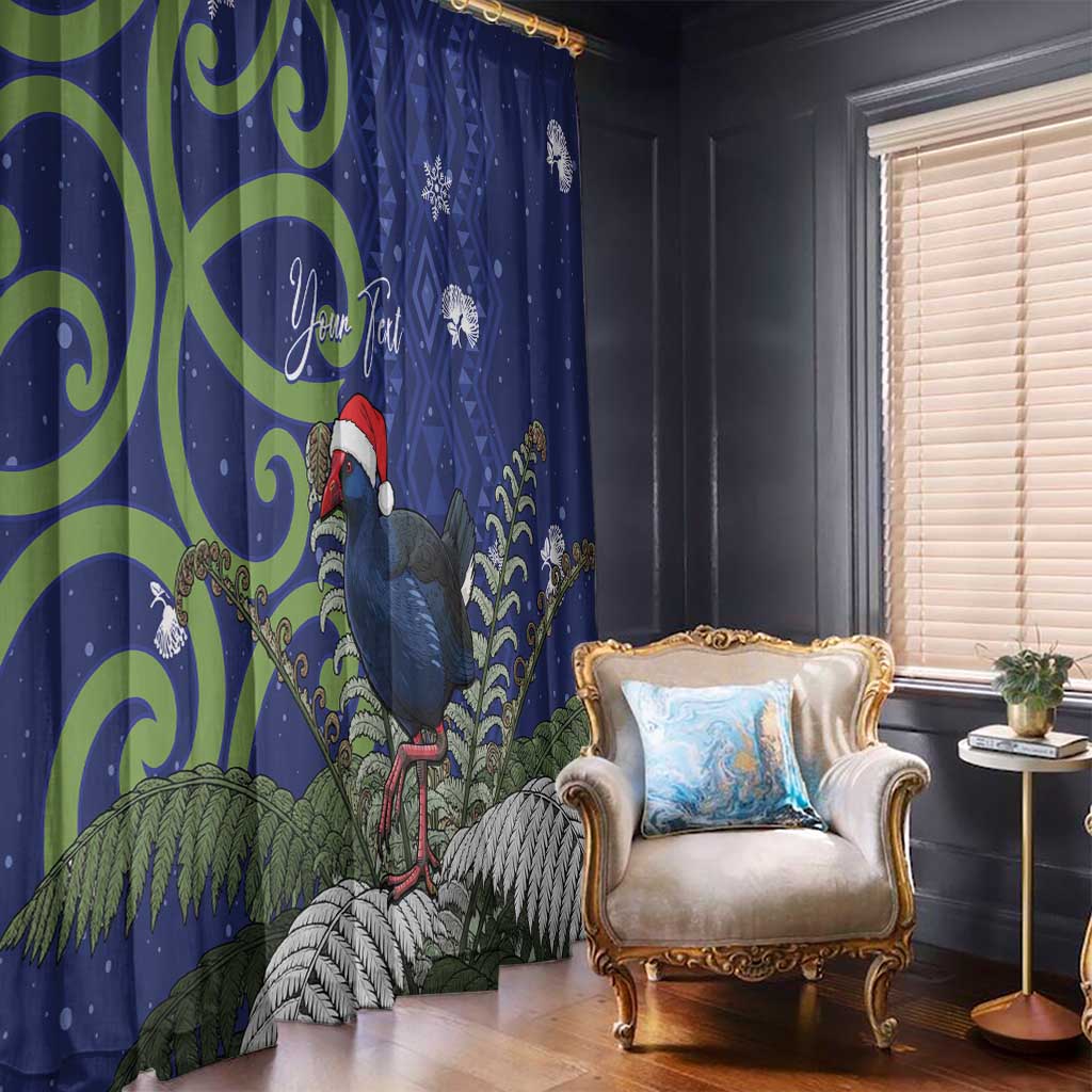 Personalized New Zealand Pukeko Christmas Window Curtain Meri Kirihimete Taniko Ponga Koru Blue - Aussie Hoodie